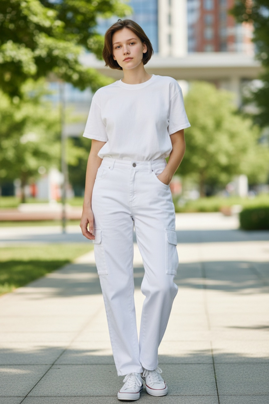 Sanctuary Standard Surplus White Cargo Pants With Bungee Hem Size 24
